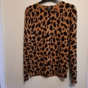 Lord & Taylor Leopard Print 100% Cashmere Crew Neck Sweater